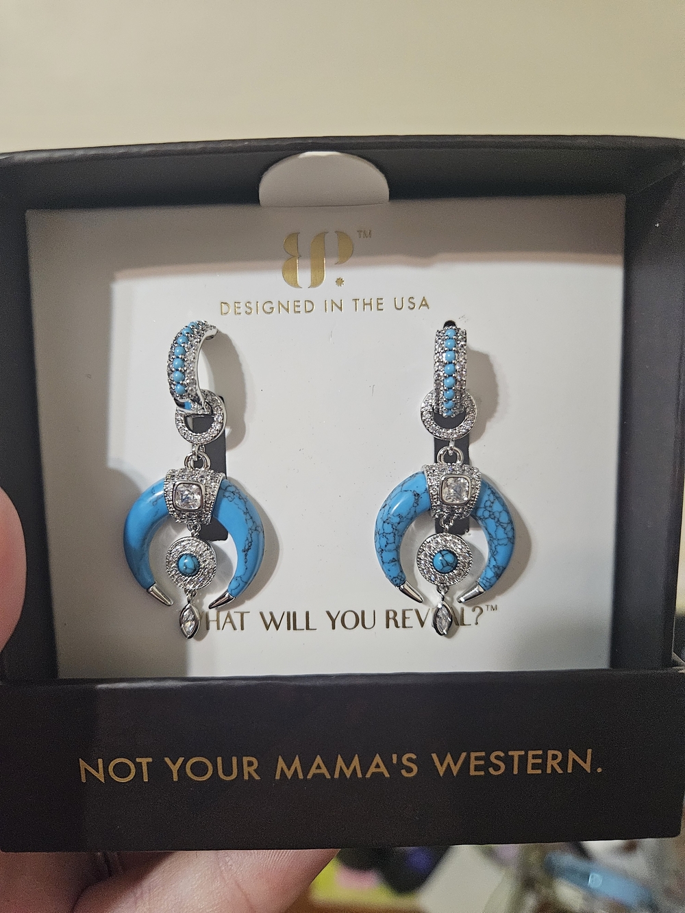 Turquoise Crescent Drop Earrings by JP Collection